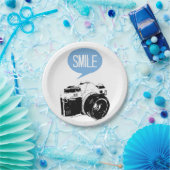 ヴィンテージのカメラ、スマイルの文字の気球、カメラマン ペーパープレート (パーティー)