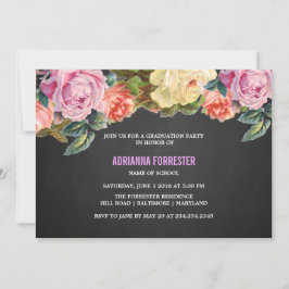 ヴィンテージのカラフルなバラの黒板の卒業パーティー 招待状