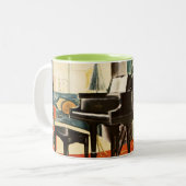 ヴィンテージのカラフルなSteinwayのピアノ楽器の広告の芸術 ツートーンマグカップ (正面左)