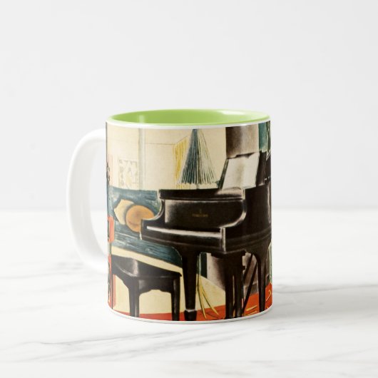 ヴィンテージのカラフルなSteinwayのピアノ楽器の広告の芸術 ツートーンマグカップ (正面左)