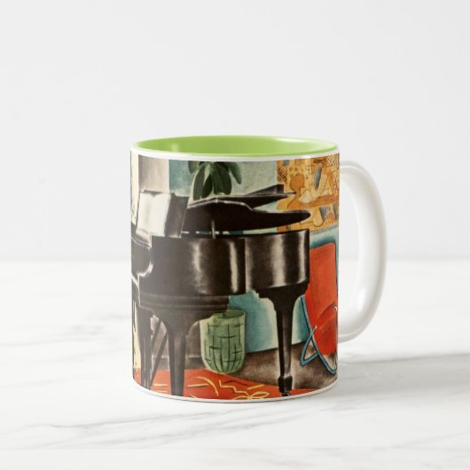 ヴィンテージのカラフルなSteinwayのピアノ楽器の広告の芸術 ツートーンマグカップ (正面右)