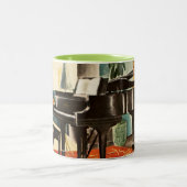 ヴィンテージのカラフルなSteinwayのピアノ楽器の広告の芸術 ツートーンマグカップ (中央)