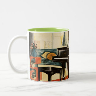 ヴィンテージのカラフルなSteinwayのピアノ楽器の広告の芸術 ツートーンマグカップ