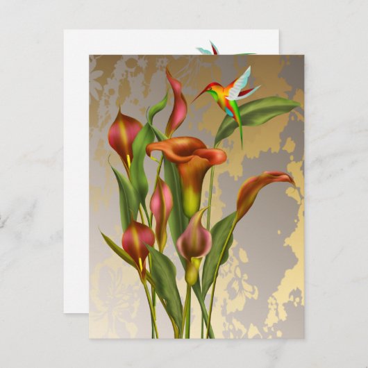 ヴィンテージのカラーとハミングバード ポストカード (正面/裏面)