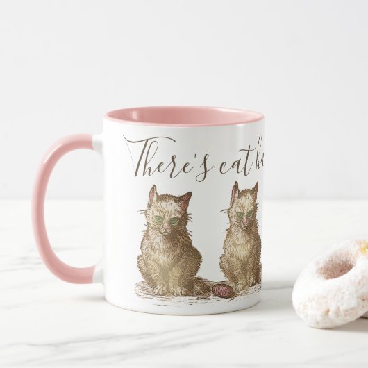 ヴィンテージのカリカリ猫コーヒーに猫毛が入っている マグカップ (ドーナツ)