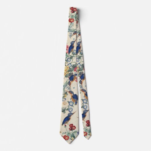 ヴィンテージのカワセミの鳥の動物のRedouteの花のタイ ネクタイ (正面)