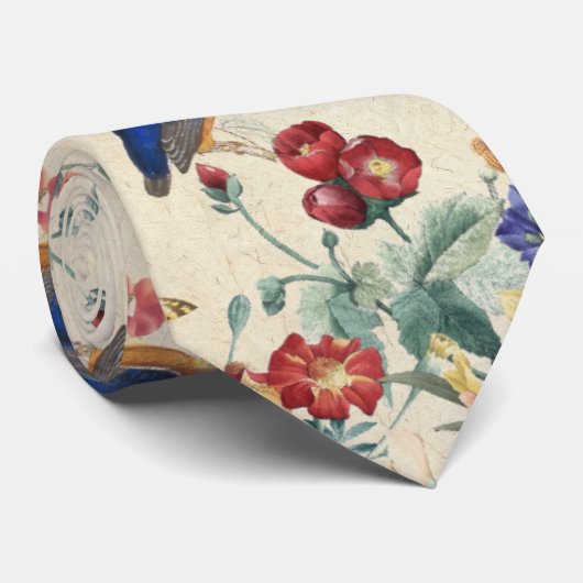 ヴィンテージのカワセミの鳥の動物のRedouteの花のタイ ネクタイ (ロール)