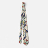 ヴィンテージのカワセミの鳥の動物のRedouteの花のタイ ネクタイ (裏面)