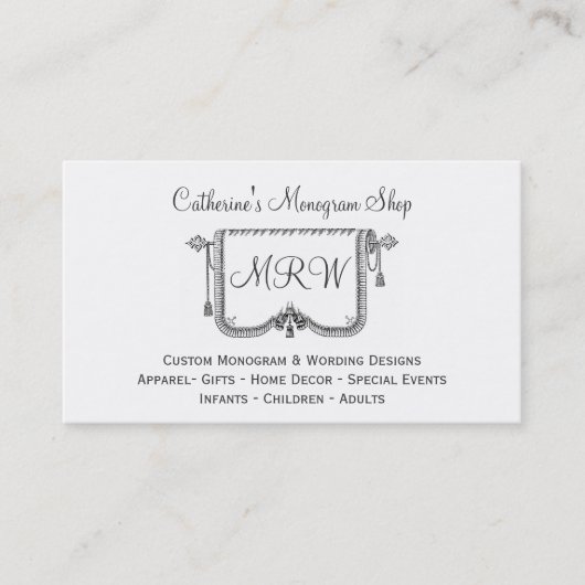 ヴィンテージのカーテンのTassleフレームのモノグラムのデザインの店 名刺 (正面)