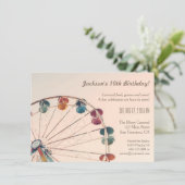 ヴィンテージのカーニバルの観覧車の子供の誕生日のパーティー 招待状 (スタンド正面)