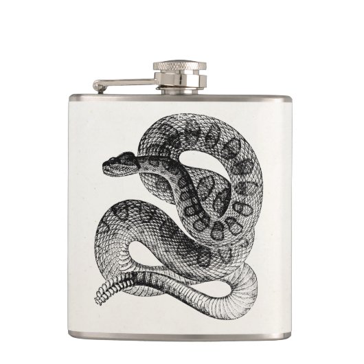 ヴィンテージのガラガラヘビのハ虫類のヘビのテンプレート フラスク (正面)