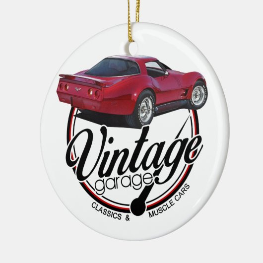 ヴィンテージのガレージの赤コルベット セラミックオーナメント (左)