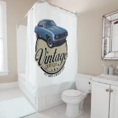 ヴィンテージのガレージの青Camaro シャワーカーテン (インサイチュ)