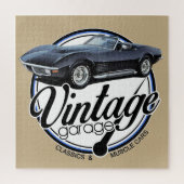 ヴィンテージのガレージの黒コルベット ジグソーパズル (縦)