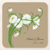 ヴィンテージのガーベラ ダイシーの花のウェディング スクエアペーパーコースター (正面)