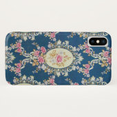 ヴィンテージのガーリーな濃紺のピンクの白い花パターン Case-Mate iPhoneケース (裏面(横))
