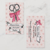 ヴィンテージのガーリーな美容師のピンクの弓せん断 名刺 (正面/裏面)