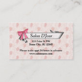 ヴィンテージのガーリーな美容師のピンクの弓せん断 名刺 (裏面)