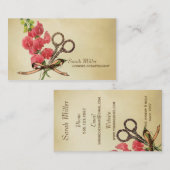 ヴィンテージのガーリーな美容師の花のはさみのピンク 名刺 (正面/裏面)