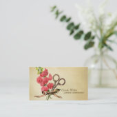 ヴィンテージのガーリーな美容師の花のはさみのピンク 名刺 (スタンド正面)