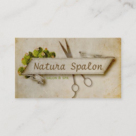 ヴィンテージのガーリーな美容師は自然な紙を切ります 名刺 (正面)