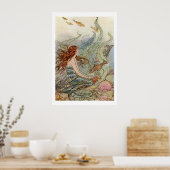 ヴィンテージのガーリー海の下の美しい人魚 ポスター (キッチン)