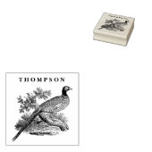 ヴィンテージのキジのゲーム鳥のイラスト 黒白 ネーム ラバースタンプ (押印)