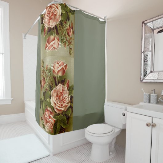 ヴィンテージのキャベツばら色の花の花柄の庭 シャワーカーテン (インサイチュ)