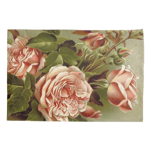 ヴィンテージのキャベツばら色の花の花柄の枕カバー 枕カバー (裏面)