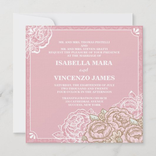 ヴィンテージのキャベツバラの結婚式招待状 招待状 (正面)