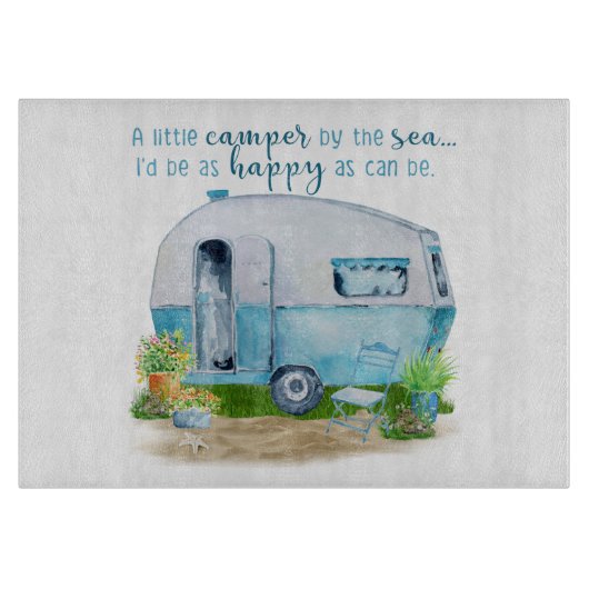 ヴィンテージのキャンピングカーのガラスまな板 カッティングボード (正面)