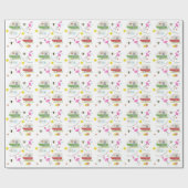 ヴィンテージのキャンピングカー及びピンクのフラミンゴの包装紙 ラッピングペーパー (フラット)