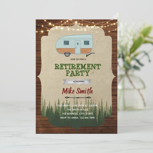 ヴィンテージのキャンプ引退パーティー 招待状 (スタンド正面)