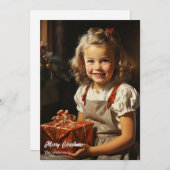 ヴィンテージのキュートな女の子とクリスマスプレゼント シーズンカード (正面/裏面)