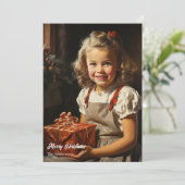 ヴィンテージのキュートな女の子とクリスマスプレゼント シーズンカード (スタンド正面)