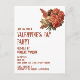 ヴィンテージのキューピッドとバラの花束 インビテーションポストカード