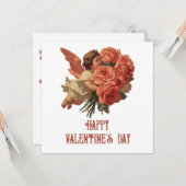 ヴィンテージのキューピッドとバラの花束 カード (正面/裏面インサイチュ)