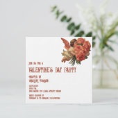 ヴィンテージのキューピッドとバラの花束 招待状 (スタンド正面)