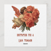 ヴィンテージのキューピッドとバラの花束 招待状 (裏面)