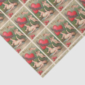 ヴィンテージのキューピッドの天使の赤いハートのバレンタインの郵便はがき 薄葉紙 (詳細)