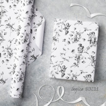 ヴィンテージのキューピッドエンジェル フラワール・ブラックアンドホワイト・トワール