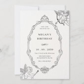 ヴィンテージのキューピッド バロックフレーム アート 誕生日 招待状 (正面)