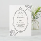 ヴィンテージのキューピッド バロックフレーム アート 誕生日 招待状 (スタンド正面)