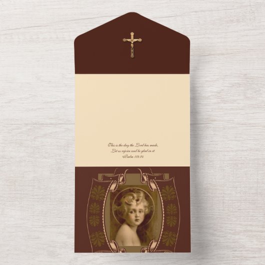 ヴィンテージのキリストの幼児 イエス キリストの宗教的聖典 オールインワン招待状 (内側)