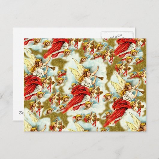 ヴィンテージのキリスト教のクリスマスの天使及び天使 シーズンポストカード (正面/裏面)