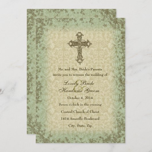 ヴィンテージのキリスト教の十字の結婚式招待状 招待状 (正面/裏面)