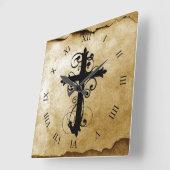 ヴィンテージのキリスト教の渦巻く十字 スクエア壁時計 (傾斜)