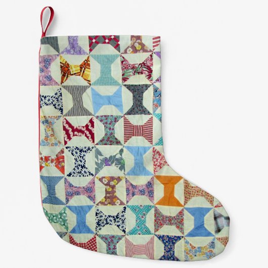 ヴィンテージのキルト スモールクリスマスストッキング (正面)