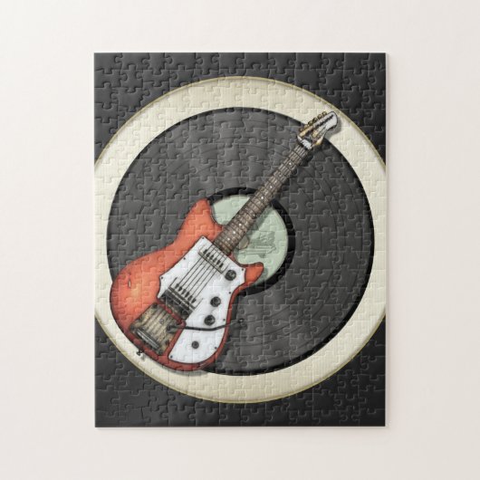 ヴィンテージのギターおよびレコードのデザイン ジグソーパズル (縦)