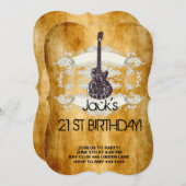 ヴィンテージのギターのロックスターの第21誕生日の招待状 招待状 (正面/裏面)